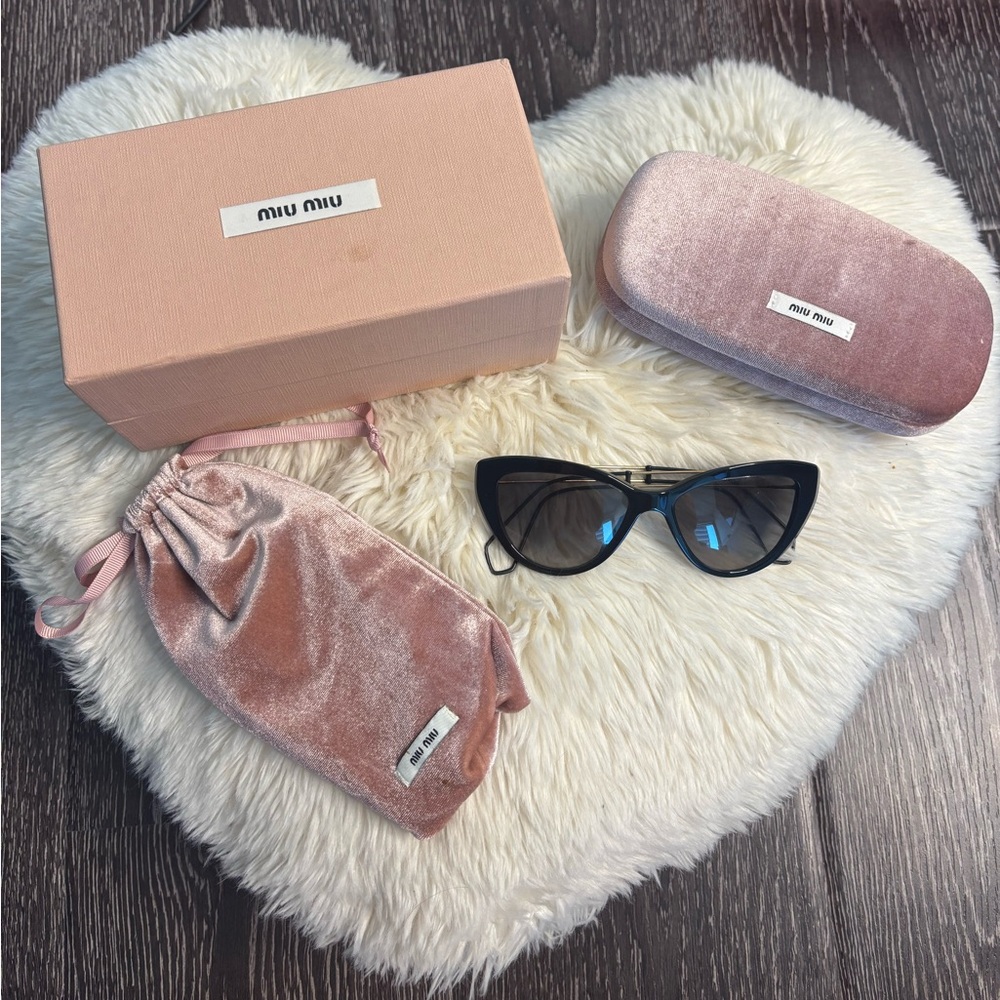 Miu Miu Black Sunglasses with Pink Velvet Accessories